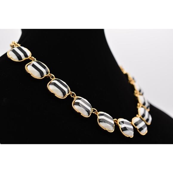Talbots Statement Necklace Collar Black White Striped Gold Chunky Heavy 90s BinA - Picture 5 of 12